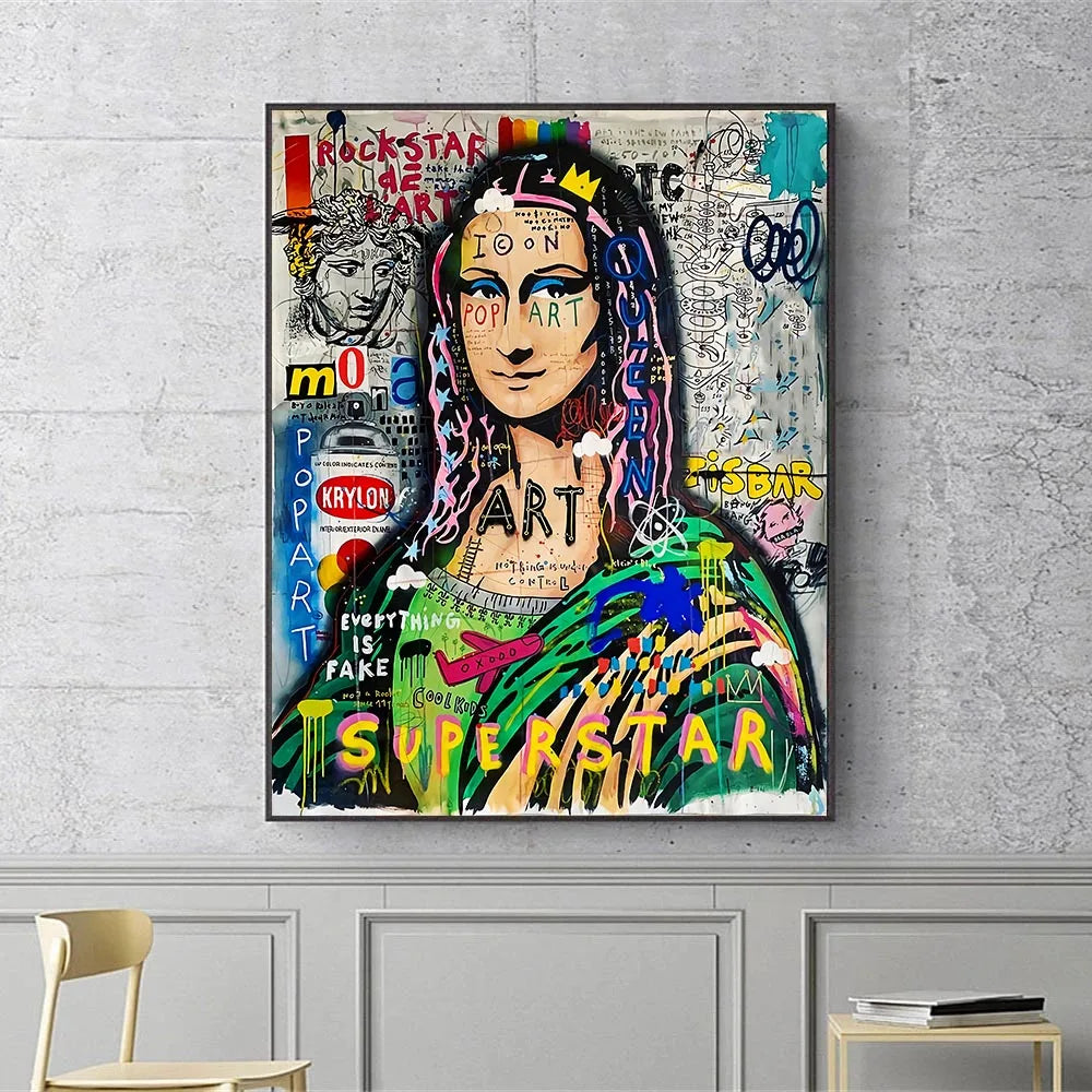 Modern Graffiti Art Mona Lisa Canvas Painting Poster and Prints Superstar Character Street Pop Art Wall Pictures for Home Decor