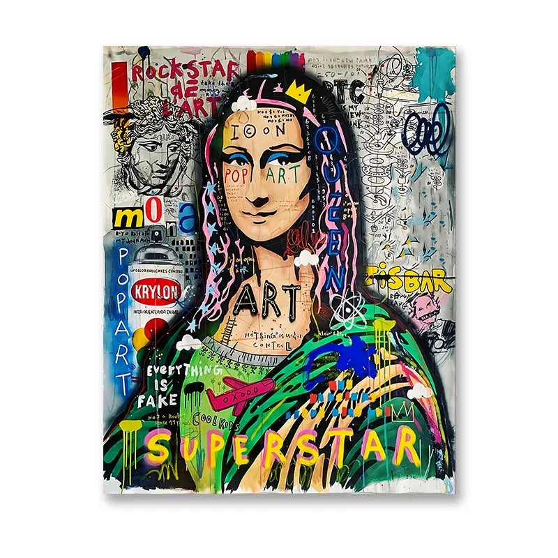 Modern Graffiti Art Mona Lisa Canvas Painting Poster and Prints Superstar Character Street Pop Art Wall Pictures for Home Decor