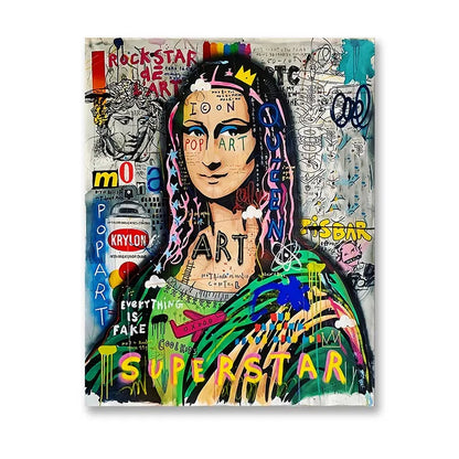 Modern Graffiti Art Mona Lisa Canvas Painting Poster and Prints Superstar Character Street Pop Art Wall Pictures for Home Decor