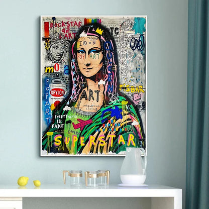 Modern Graffiti Art Mona Lisa Canvas Painting Poster and Prints Superstar Character Street Pop Art Wall Pictures for Home Decor