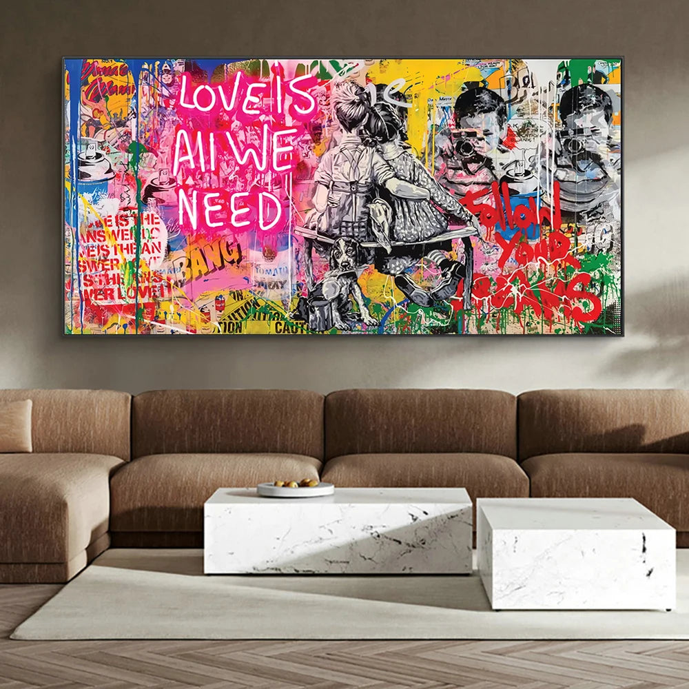 LOVE IS ALL WE NEED Graffiti Art Paintings Print on Canvas Art Posters and Prints Street Art Wall Picture Home Decoration Cuadro