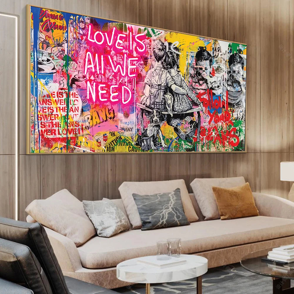 LOVE IS ALL WE NEED Graffiti Art Paintings Print on Canvas Art Posters and Prints Street Art Wall Picture Home Decoration Cuadro