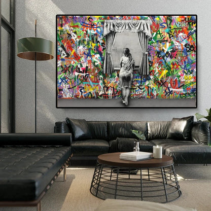 Graffiti Art Wall Pictures for Living Room Banksy Scenes Girl Street Canvas Paintings Wall Art Posters Prints Home Cuadros Decor