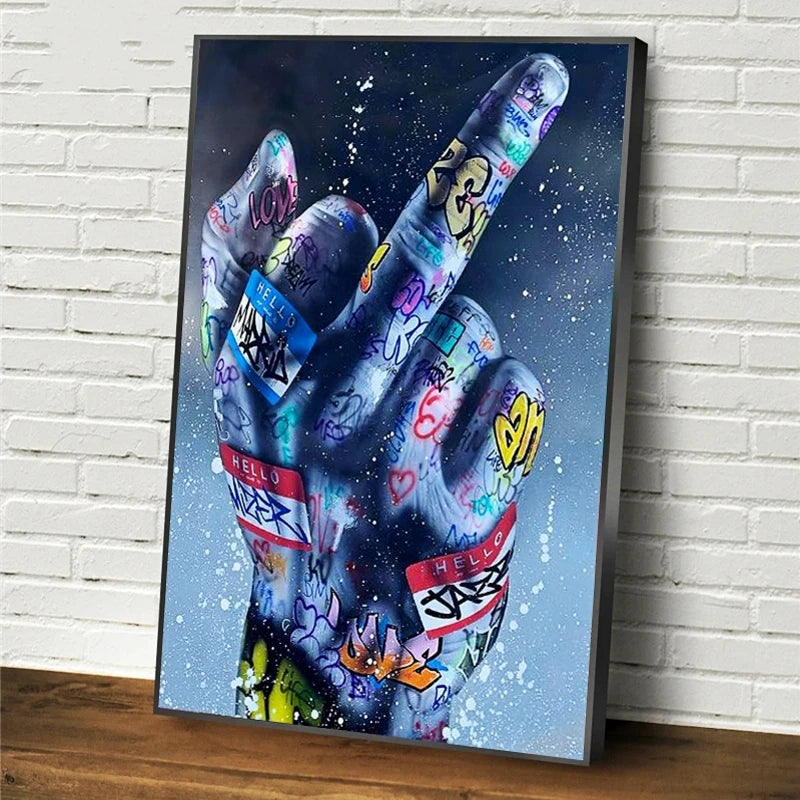 Street Art Middle Finger Gesture Posters and Prints Graffiti Art Paintings on the Wall Art Canvas Pictures Home Wall Decoration