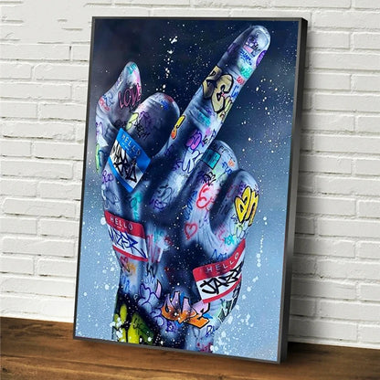 Street Art Middle Finger Gesture Posters and Prints Graffiti Art Paintings on the Wall Art Canvas Pictures Home Wall Decoration