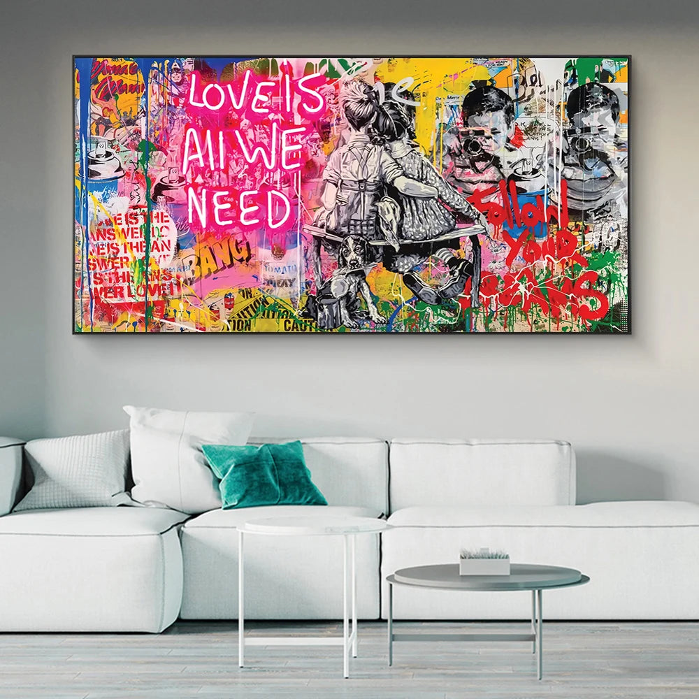 LOVE IS ALL WE NEED Graffiti Art Paintings Print on Canvas Art Posters and Prints Street Art Wall Picture Home Decoration Cuadro