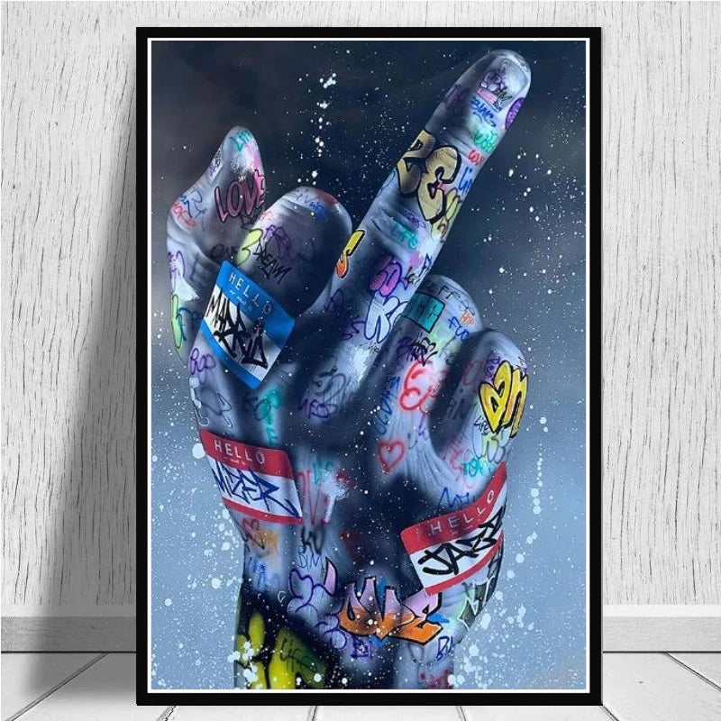 Street Art Middle Finger Gesture Posters and Prints Graffiti Art Paintings on the Wall Art Canvas Pictures Home Wall Decoration