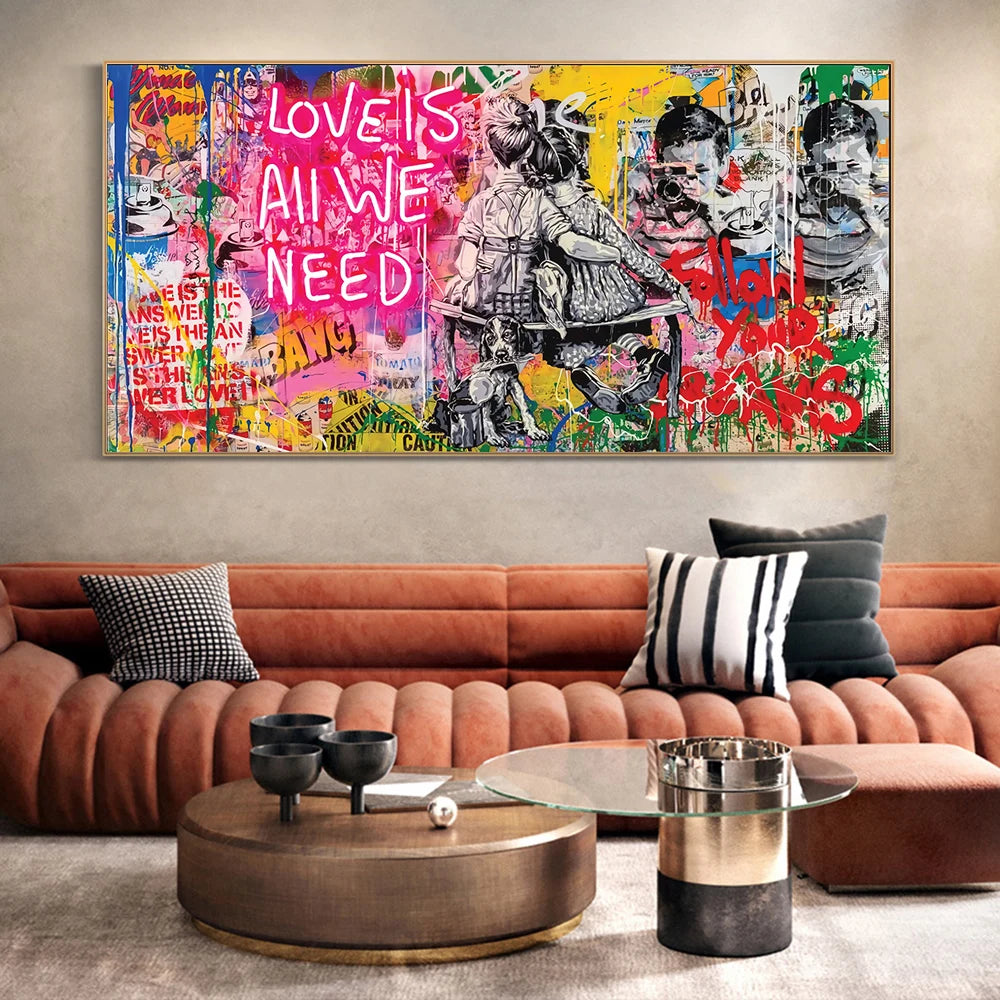 LOVE IS ALL WE NEED Graffiti Art Paintings Print on Canvas Art Posters and Prints Street Art Wall Picture Home Decoration Cuadro