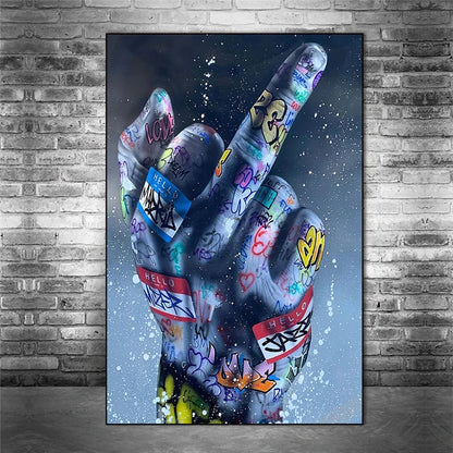 Street Art Middle Finger Gesture Posters and Prints Graffiti Art Paintings on the Wall Art Canvas Pictures Home Wall Decoration