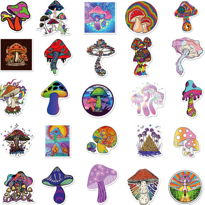 50PCS Cartoon Psychedelic Mushroom Sticker Cute Color Magic Plant Funny Anime Stickers Phone Laptop Stickers Decals