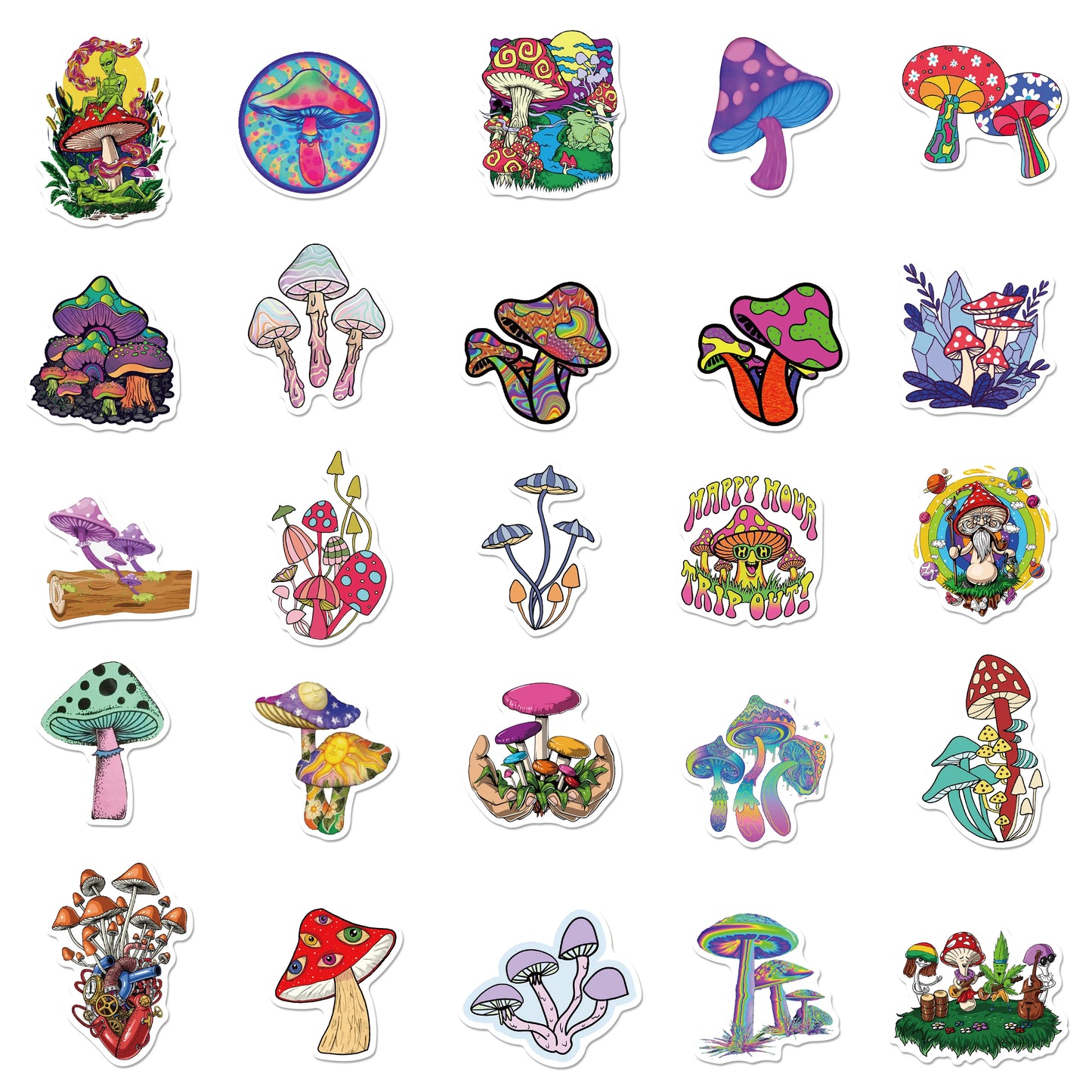 50PCS Cartoon Psychedelic Mushroom Sticker Cute Color Magic Plant Funny Anime Stickers Phone Laptop Stickers Decals