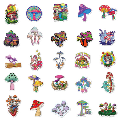 50PCS Cartoon Psychedelic Mushroom Sticker Cute Color Magic Plant Funny Anime Stickers Phone Laptop Stickers Decals