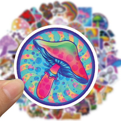 50PCS Cartoon Psychedelic Mushroom Sticker Cute Color Magic Plant Funny Anime Stickers Phone Laptop Stickers Decals