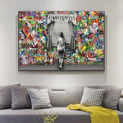 Graffiti Art Wall Pictures for Living Room Banksy Scenes Girl Street Canvas Paintings Wall Art Posters Prints Home Cuadros Decor