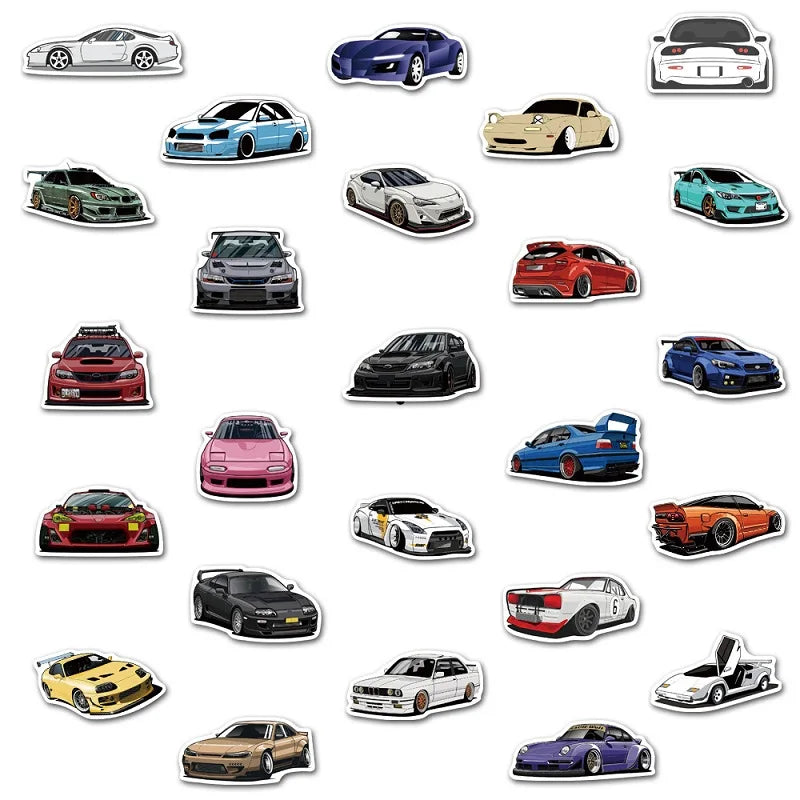 10/30/50/100PCS Cartoon JDM Racing Car Favorites Graffiti Stickers DIY Kids Classic Toy Travel Luggage Guitar Waterproof Decals