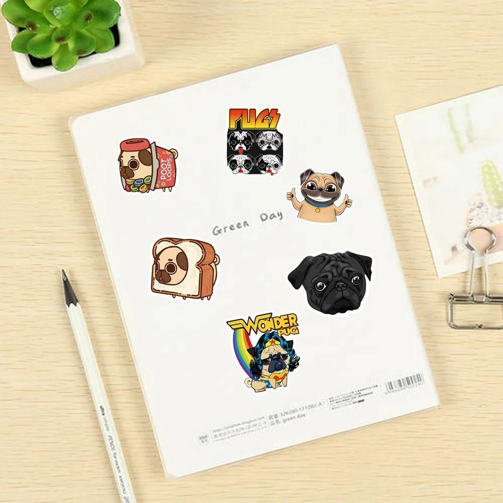 50pcs Funny Animal Dog Pug Stickers Kawaii Stationery Scrapbooking Phone Laptop Guitar Graffiti Puppy Decal Sticker Pets Toy