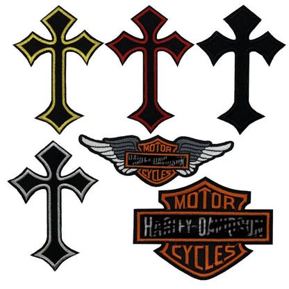 Gold Cross Patch Thread Embroidery Cloth Sticker Cartoon Motorcycle Armband Badge Clothing Decoration Sticker Iron-on Patches