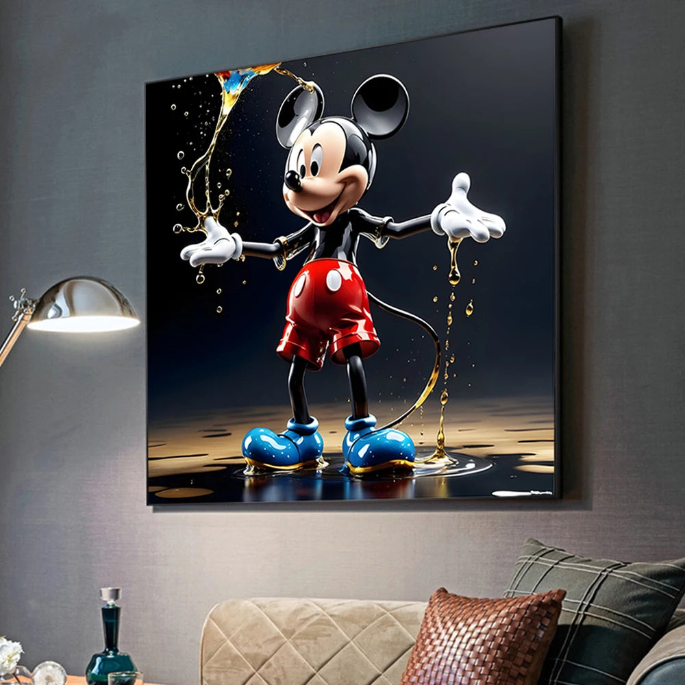 Disney Mickey Mouse 3D Pose Black and Gold Coin Money Cartoon Poster Prints Wall Art Canvas Painting Bedroom Gift Decor Pictures