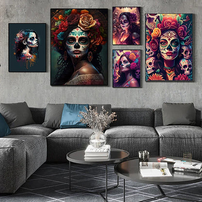 Abstract Skull Tattoo Female Canvas Paintings Fashion Graffiti Posters Prints Street Wall Art Pictures Modern Home Decor Cuadros