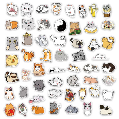 50PCS Cartoon Cute Cat Animal Personality Graffiti Creative Sticker Toy Skateboard Guitar  Computer Refrigerator Desk Decoration