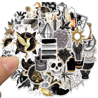 50pcs Black Gold Series Gothic Style Stickers Aesthetic Graffiti Decals Laptop Luggage Skateboard Scrapbook Diary Stickers