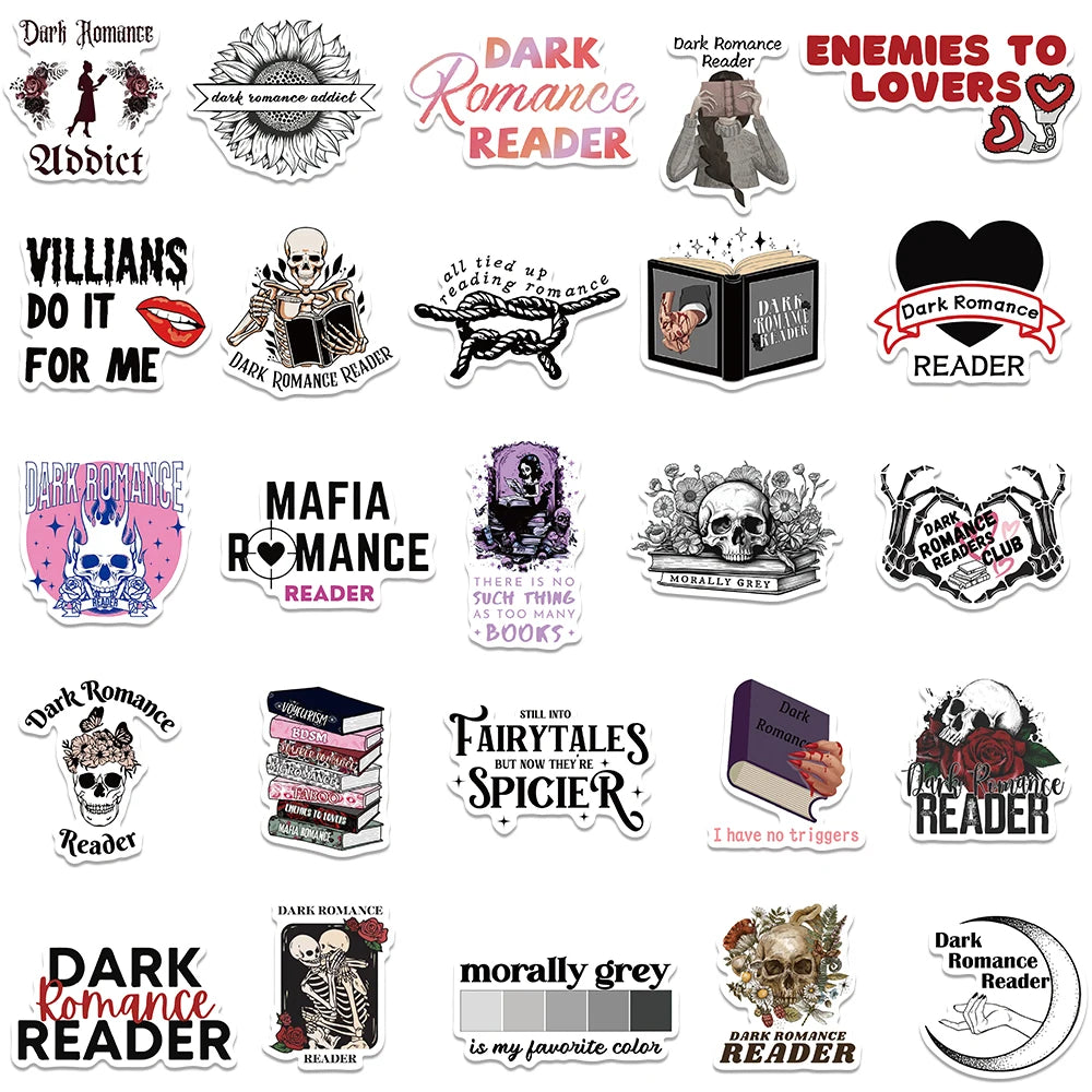 50pcs Dark Romance Reader Stickers Aesthetic Graffiti Decals Laptop Luggage Skateboard Scrapbook Notebook Diary Stickers