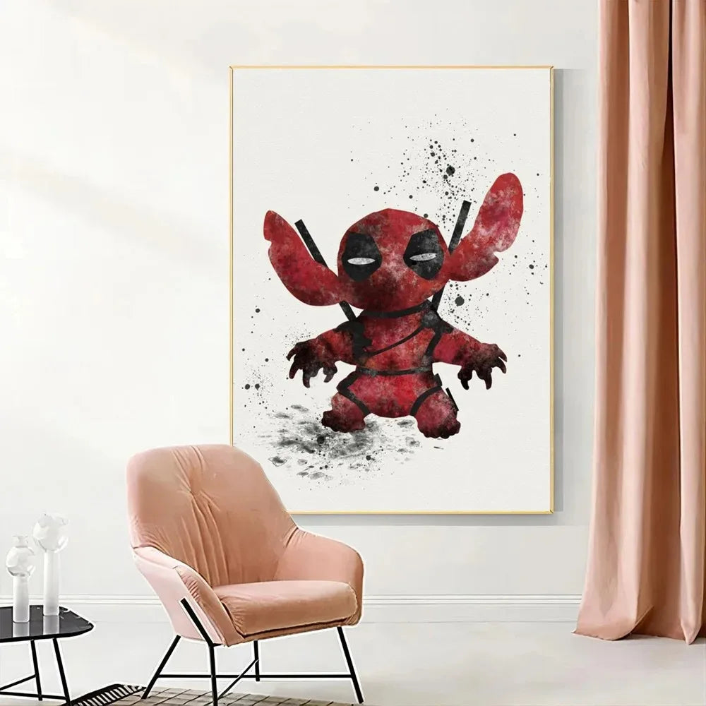 Watercolor Graffiti Art Prints Deadpool Lilo And Stitch Poster Funny Disney Cute Monster Canvas Wall Painting For Living Room