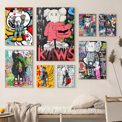 1PC Cartoon Abstract Graffiti Anda Pop Cute Bear Poster Paper Waterproof HD Sticker Bedroom Entrance Home Living Room Wall Decor