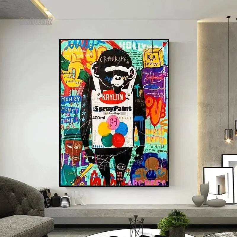 Modern Fashion Street Graffiti Art Canvas Painting Famous Portrait Watch Monkey Astronaut Pop Wall Art Posters Home Decor Mural