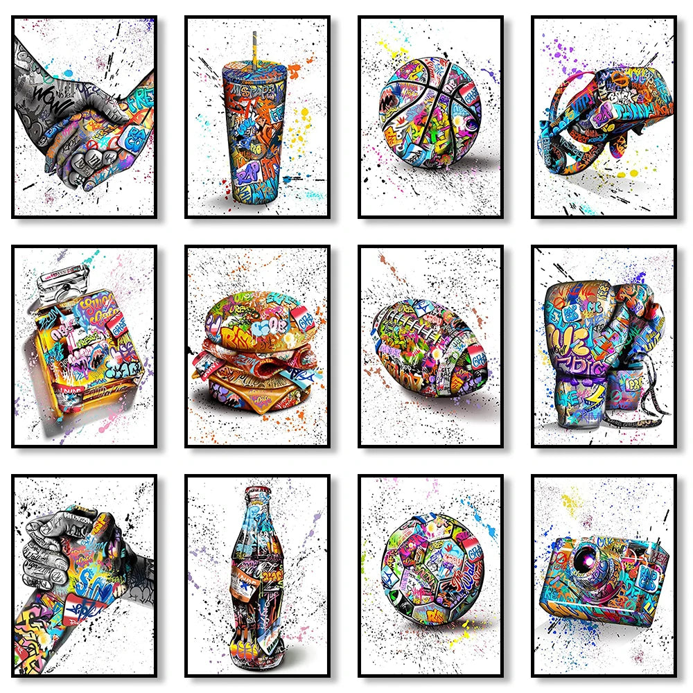 Street Graffiti Canvas Art Print Perfume Bottle Basketball Soccer Decoration Painting Living Room Art Poster for Home Wall Decor