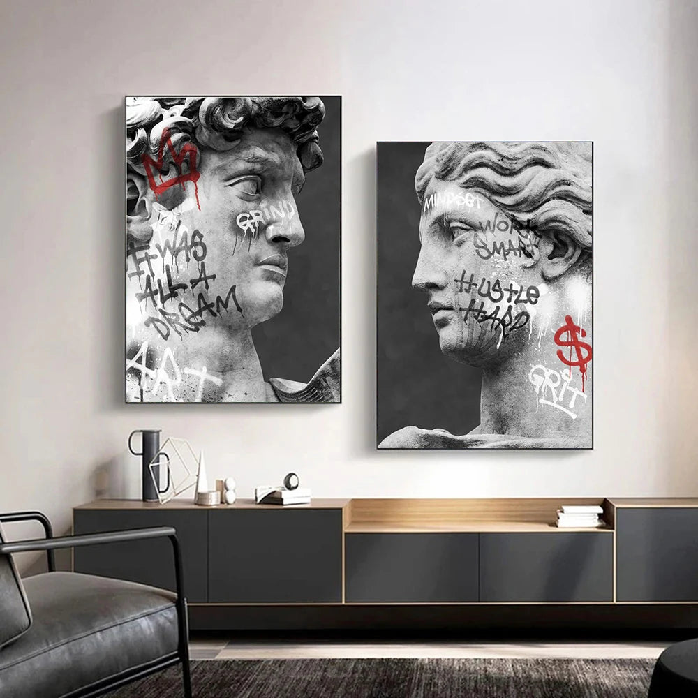 Graffiti David Statue Wall Art Poster Pop High End Mural Modern Home Decor Canvas Painting Picture Prints Living Room Decorate