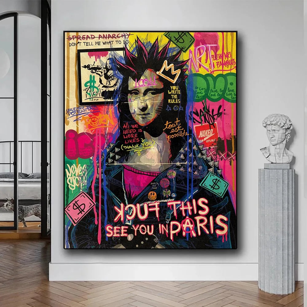 Abstract Icon Monalisa Graffiti Poster Famous Painting Canvas Print Street Pop Art Wall Picture For Living Room Home Decoration