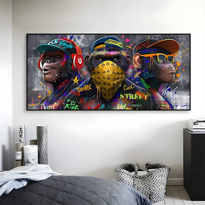 Graffiti Three monkey Wall Art Poster Animal Pop Mural Modern Home Decor Canvas Painting Picture Prints Living Room Decoration