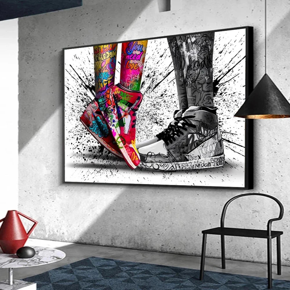 Pop Street Graffiti Sports Basketball Shoes Wall Art Posters Abstract Home Decor Canvas Painting Picture Prints Artwork Boy Gift