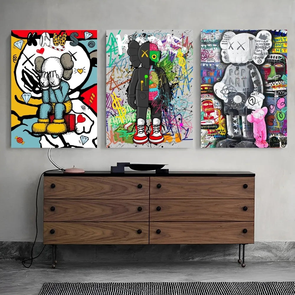 1PC Cartoon Abstract Graffiti Anda Pop Cute Bear Poster Paper Waterproof HD Sticker Bedroom Entrance Home Living Room Wall Decor