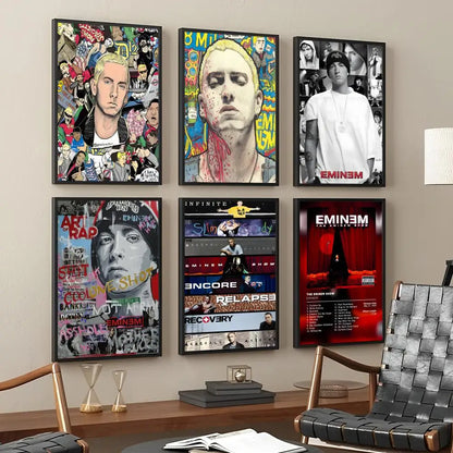 Eminem 8 Mile Hip Hop Rapper Whitepaper Poster Self-adhesive Poster Fancy Wall Sticker for Living Room Bar Decorative Painting