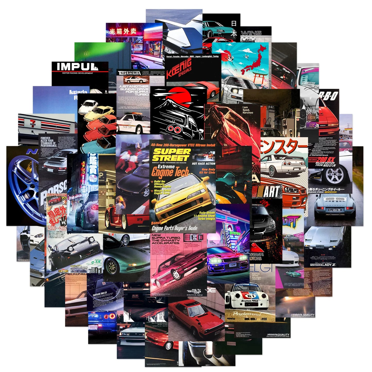 50PCS JDM Retrofit Racing Car Graffiti Stickers for Laptop Skateboard Luggage Guitar Bike Waterproof Sticker Decal Kid Toy