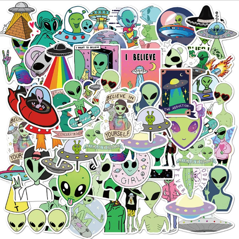 50PCS Cartoon Alien Graffiti Waterproof Stickers Creative Trendy Fridge Skateboard Mug Guitar Helmet Guitar  Decoration Stickers