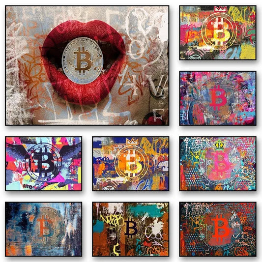 Bitcoin Canvas Art Paintings Graffiti Poster and Print Cryptocurrencies Wall Art Picture for Living Room Cuadros Home Decoration