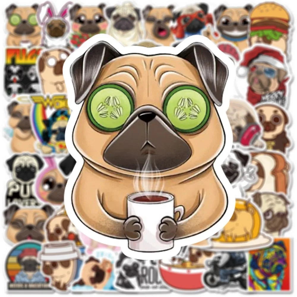 50pcs Funny Animal Dog Pug Stickers Kawaii Stationery Scrapbooking Phone Laptop Guitar Graffiti Puppy Decal Sticker Pets Toy