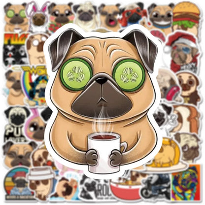 50pcs Funny Animal Dog Pug Stickers Kawaii Stationery Scrapbooking Phone Laptop Guitar Graffiti Puppy Decal Sticker Pets Toy