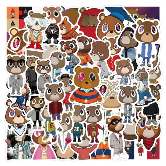 50Pcs Kanye West Ye Bear Stickers Aesthetic Waterproof Graffiti Decals DIY Luggage Guitar Laptop Skateboard Decoration