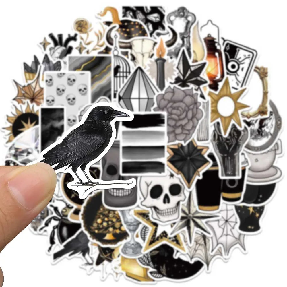 50pcs Black Gold Series Gothic Style Stickers Aesthetic Graffiti Decals Laptop Luggage Skateboard Scrapbook Diary Stickers