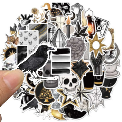 50pcs Black Gold Series Gothic Style Stickers Aesthetic Graffiti Decals Laptop Luggage Skateboard Scrapbook Diary Stickers