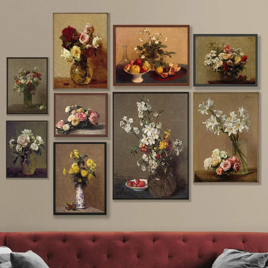 Antique Flower Bouquet Poster Prints For Living Room Home Decor Victorian Vintage Still Life Botanical Canvas Painting Wall Art