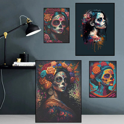 Abstract Skull Tattoo Female Canvas Paintings Fashion Graffiti Posters Prints Street Wall Art Pictures Modern Home Decor Cuadros