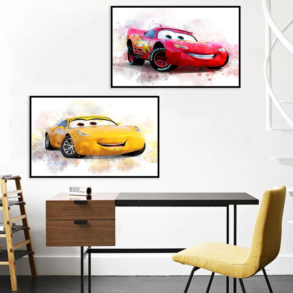 MINISO Disney Cars Watercolor Cartoon Anime Wall Art Poster Prints Modern Home Living Room Decor Canvas Painting Mural Picture