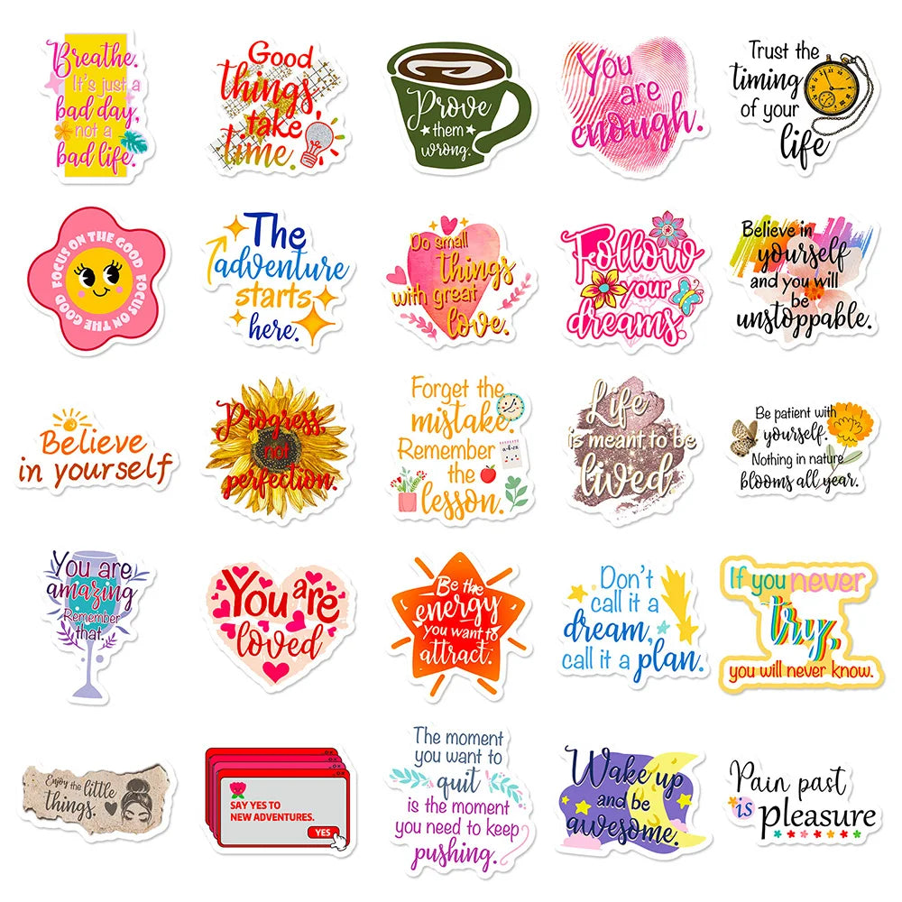 10/30/50/100pcs Motivational Phrases Sticker Inspirational Quotes Stickers Laptop Study Room Scrapbooking Office Graffiti Decals