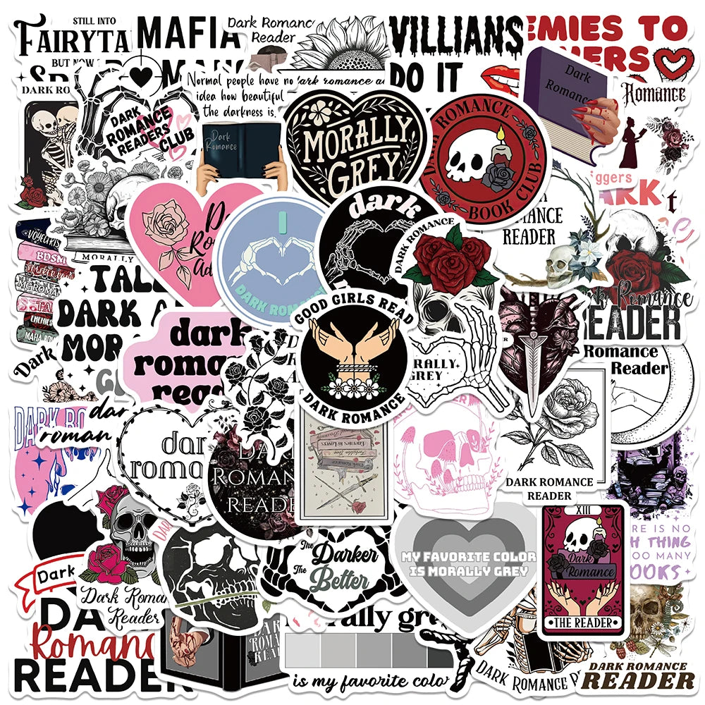 50pcs Dark Romance Reader Stickers Aesthetic Graffiti Decals Laptop Luggage Skateboard Scrapbook Notebook Diary Stickers