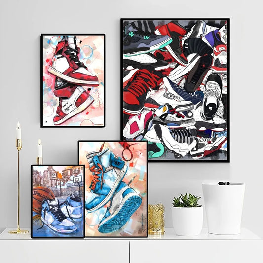 Graffiti Sneakers Wall Art Poster Sticky HD Quality Wall Art Retro Posters for Home Kawaii Room Decor